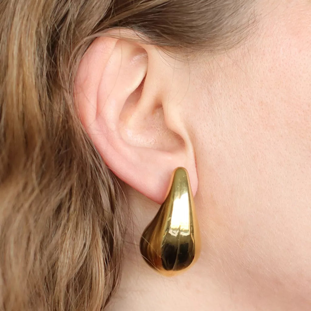 Boucles d'oreilles grosse goutte dorées intemporelles IHANA - acier inoxydable (paire de 2)