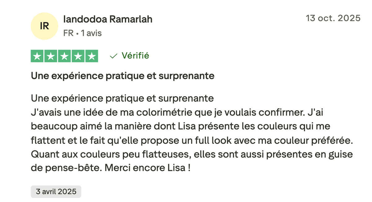 avis meilleur test colorimetrie IHANA Lisa Routa